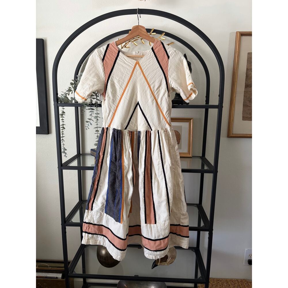 Piper & Scoot Womens Textured Geometric Dress Cream Pink Blue Boho Cottagecore